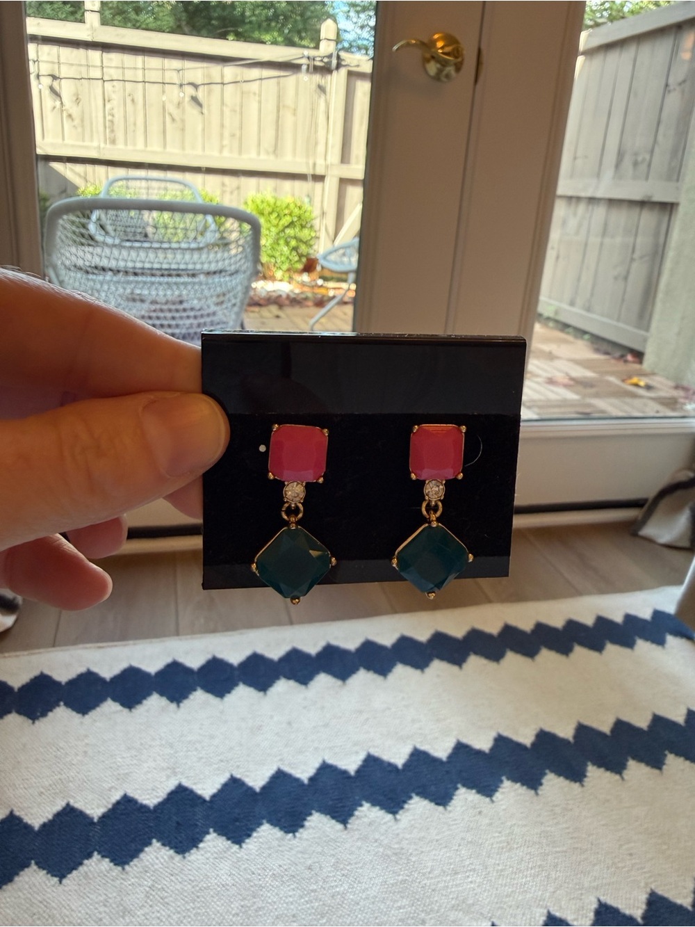 J. Crew Gold-Tone Pink and Teal Drop Earrings